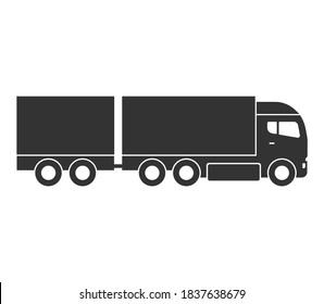 Black vector isolated road train truck icon on white background. Variant of automobile body silhouette for web site.