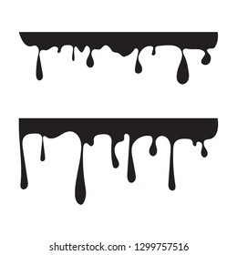 Black vector isolated silhouette of dripping flowing paint, sauce, syrup. Liquid splash, trickle of leak drop.