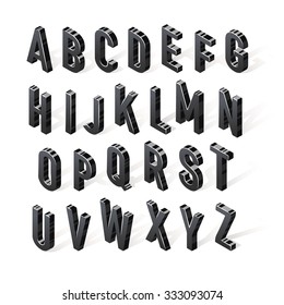 Black vector isometric font. 3D realistic letters.