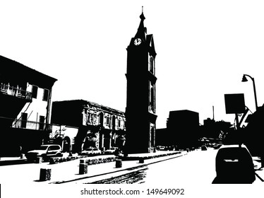 Black Vector of Jaffa(Yafo) Square Silhouette, Tel-Aviv, Israel.