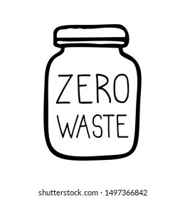Black vector jar - symbol of the Zero Waste movement and lettering insight it on white background. Minimalistic design element.