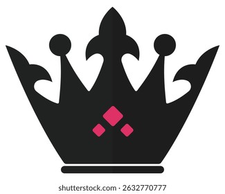 Black vector king crown icon.