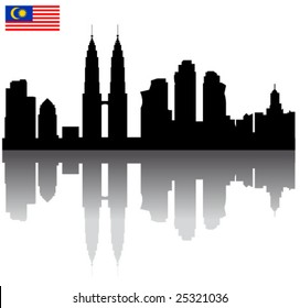 Black vector Kuala Lumpur silhouette skyline with Malaysia flag