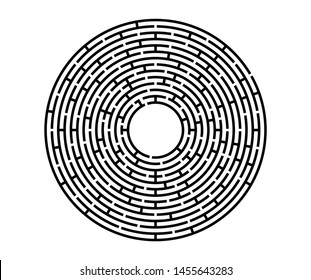 Black vector labyrinth in flat style on an isolated white background. Round maze puzzle. A game for the of logic, intelligence, find the way exit from the circle.