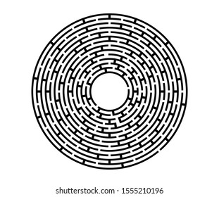Black vector labyrinth in flat style on an isolated white background. Round maze puzzle. A game for the of logic, intelligence, find the way exit from the circle.