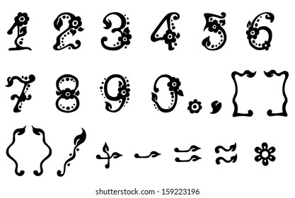 black vector leaf figures set