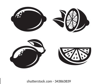 black vector lemon icons isolated on white