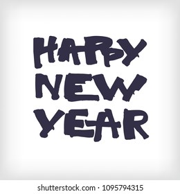 Black vector lettering Happy New Year on white background. Isolated vector illustration. Handwritten modern calligraphy. Inscription for postcards, posters, prints, greeting cards, t-shirts.