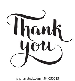 Black vector lettering Thank you on white background. Isolated vector illustration. Handwritten modern calligraphy. Inscription for postcards, posters, prints, greeting cards, t-shirts.