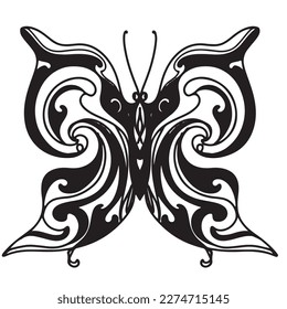 the black vector line art of abstract butterfly