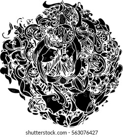 the black vector of line art design for tattoo