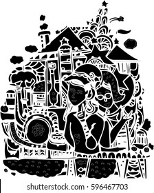 black vector of line art design for card. abstract art