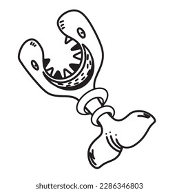 the black vector line art of monster fish design for cartoon character