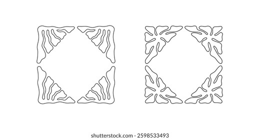 Black vector line frames with decorative corners on a white background