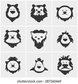 Black vector lion face icon isolated on white