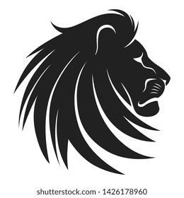 Black vector lion head on the white background.