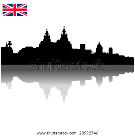 Black vector Liverpool silhouette skyline with union flag