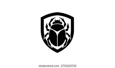 A black vector logo featuring a scarab beetle silhouette within a shield outline. The artwork is a clean, modern illustration suitable for digital and print use.