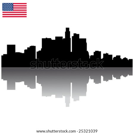 Black vector Los Angeles silhouette skyline with USA flag