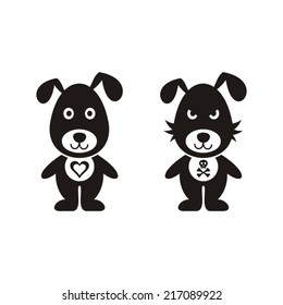 Black vector lovely and bad dog icons isolated