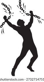 Black vector of a man freed himself from chains as a symbol of freedom