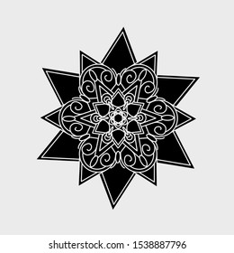 The Black Vector Mandala Flower Pattern Design Logo with White Background