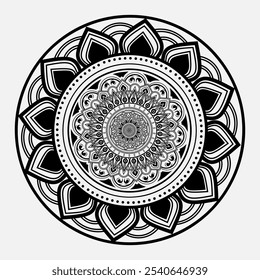 Black Vector Mandala Flower Pattern Design Logo with White Background
