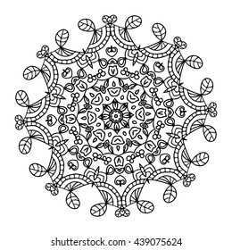 Black vector mandala handmade a white background. Illustration Abstract floral rosettes. Sign tattoos. Stock vector
