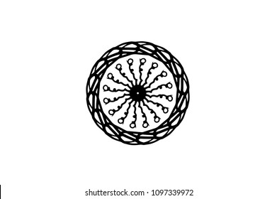 Black vector mandala on white background. Futurist tribal decor. Round decoration in futuristic style. Single concentric ornament isolated. Vector mandala stamp or tattoo. Coloring mandala clipart