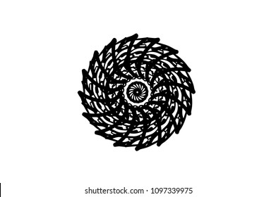 Black vector mandala on white background. Freehand medallion. Round decoration in futuristic style. Single concentric ornament isolated. Vector mandala stamp or tattoo. Coloring mandala clipart
