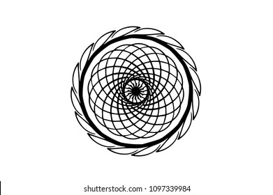 Black vector mandala on white background. Modern medallion decor. Round decoration in futuristic style. Single concentric ornament isolated. Vector mandala stamp or tattoo. Coloring mandala clipart