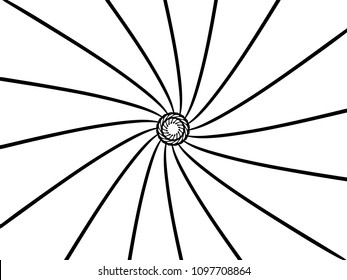 Black vector mandala on white background. Futurist spiral backdrop. Round decoration in futuristic style. Single concentric ornament isolated. Vector mandala stamp or tattoo. Coloring mandala clipart