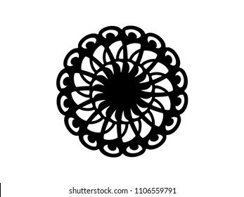 Black vector mandala on white background. Ar deco mandala decor element. Round stamp template. Circle ornament isolated. Abstract medallion. Handdrawn seal or tattoo. Coloring mandala clipart