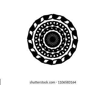 Black vector mandala on white background. Doodle mandala decor element. Round stamp template. Circle ornament isolated. Abstract medallion. Handdrawn seal or tattoo. Coloring mandala clipart