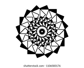 Black vector mandala on white background. Futurist mandala decor element. Round stamp template. Circle ornament isolated. Abstract medallion. Handdrawn seal or tattoo. Coloring mandala clipart