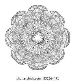 Black vector mandala on white background