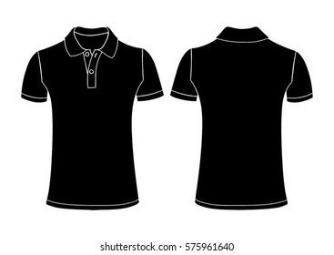 Black vector man's Polo T-shirt. Front & back sides. On Black background. Mock up. Easy recolor by Live paint. 