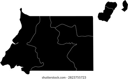 Black vector map of Equatorial Guinea with administrative division borders, isolated on a transparent background.