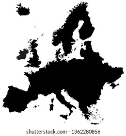 Black vector map of European Union. Very high detail. High and accurate drawing level