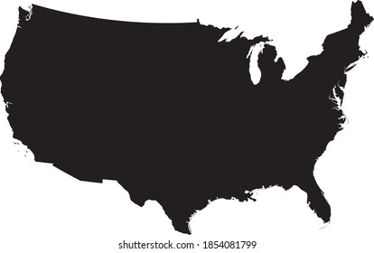 Mapa vector negro de los Estados Unidos de América (Estados Unidos continental sin Alaska y Hawai)