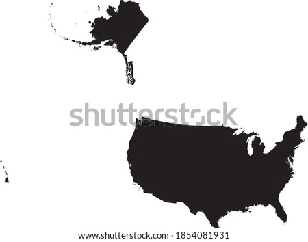 Black vector map of the United States of America (ortographic view)