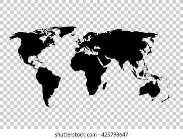 Black Vector Map Of The World On A Gray Background Of The Grid.