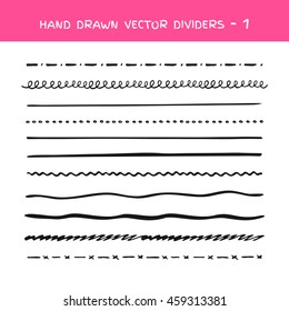 Black vector marker strokes collection. Set of vector hand drawn brushes elements. Doodle lines, various dividers for web sites