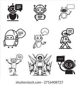 Robot de chatbot de estilo mascota de Vector negro que representa al personaje asistente de IA