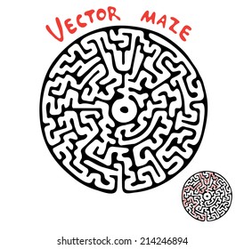 Black vector maze, round labyrinth illustration