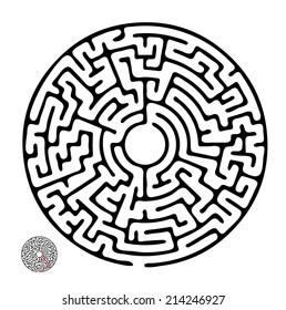 Black vector maze, round labyrinth illustration