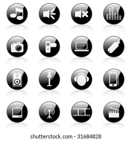 Black vector media icons set