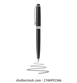 El bolígrafo de bola de metal vector negro es la línea de dibujo. Se coloca sobre un fondo blanco.