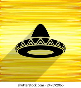 Black vector mexican sombrero icon on yellow background