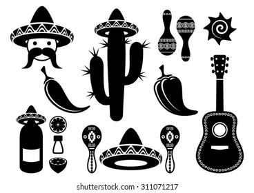 Black vector mexico silhouette icons collection isolated